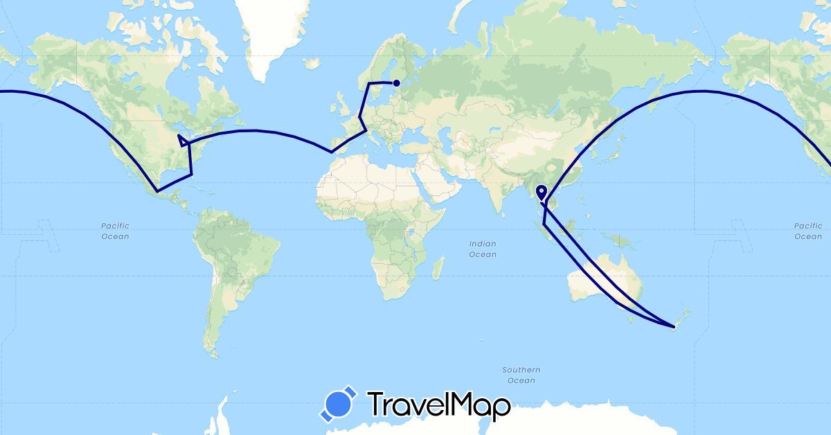 TravelMap itinerary: driving in Australia, Belgium, Finland, Italy, Mexico, Malaysia, Norway, New Zealand, Portugal, Thailand, United States (Asia, Europe, North America, Oceania)